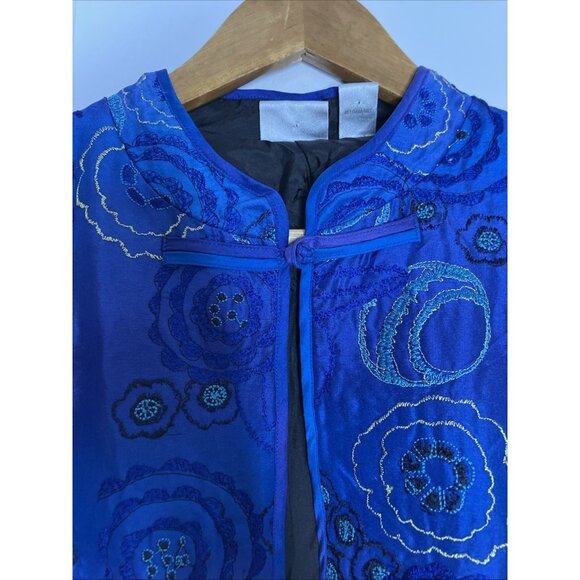 Chicos Silk Jacket Embroidered Indigo Blue Purple Women's Size 3 XL - Picture 3 of 10